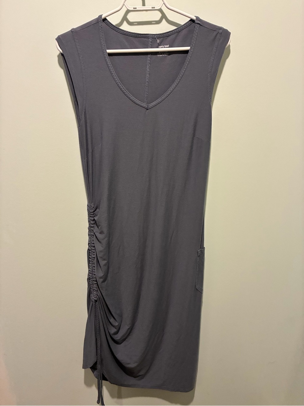 HORNY TOAD Organic Blend  V-Neck Ruched Side Tank Dress - Gray/Blue Medium